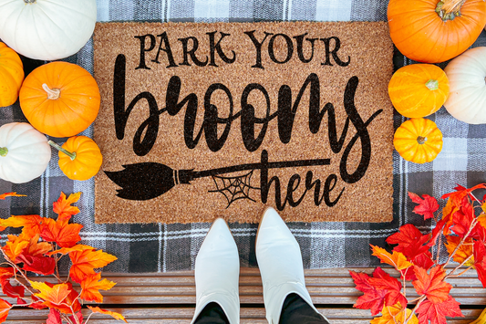 Halloween Coir Door Mat - Park Your Brooms Here