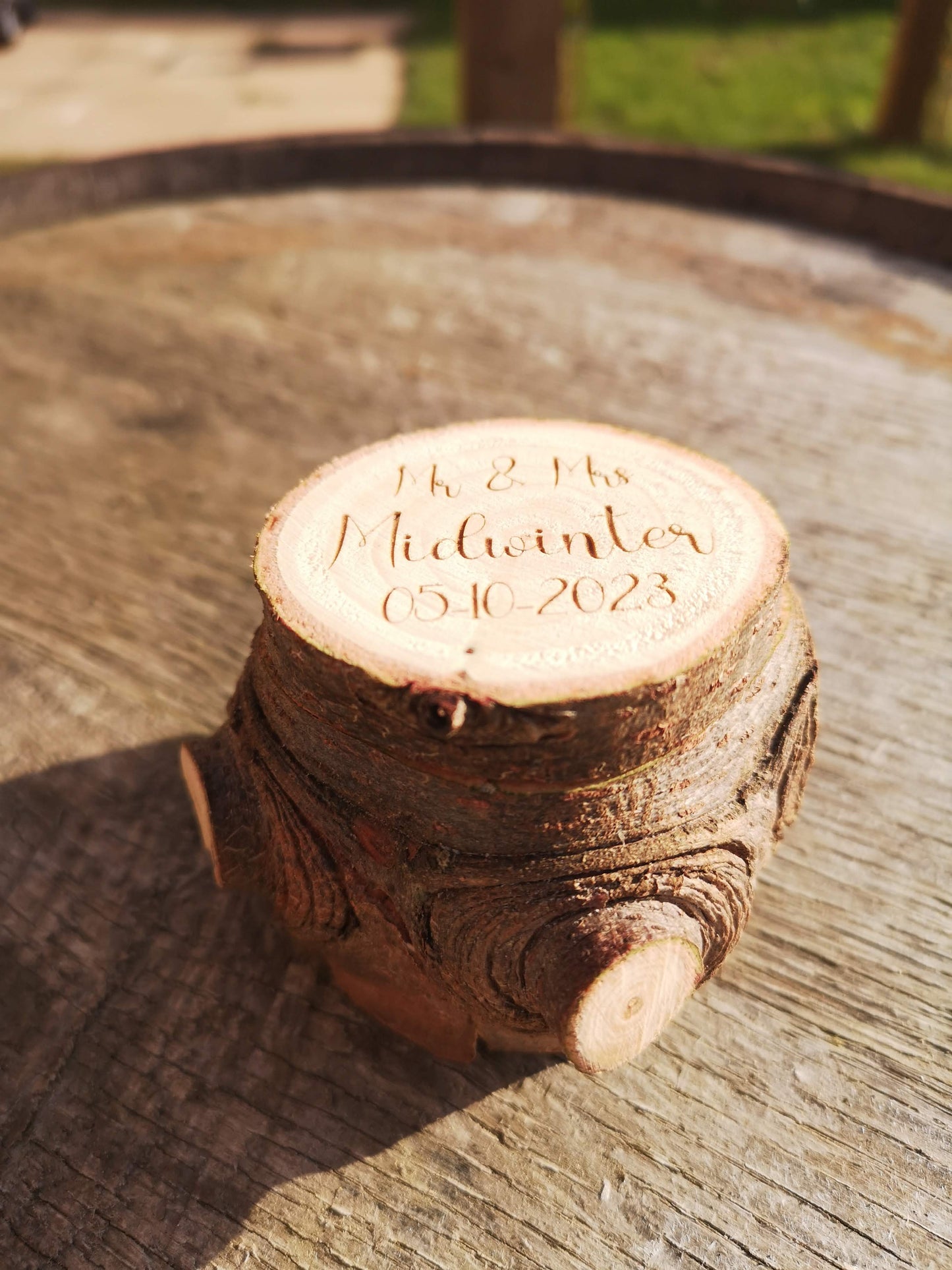 Wedding Ring Box, Personalised Recycled Christmas Tree Stump Ring Bearer Pillow Alternative, Rustic Wooden Ring Box, Engagement Ring Box