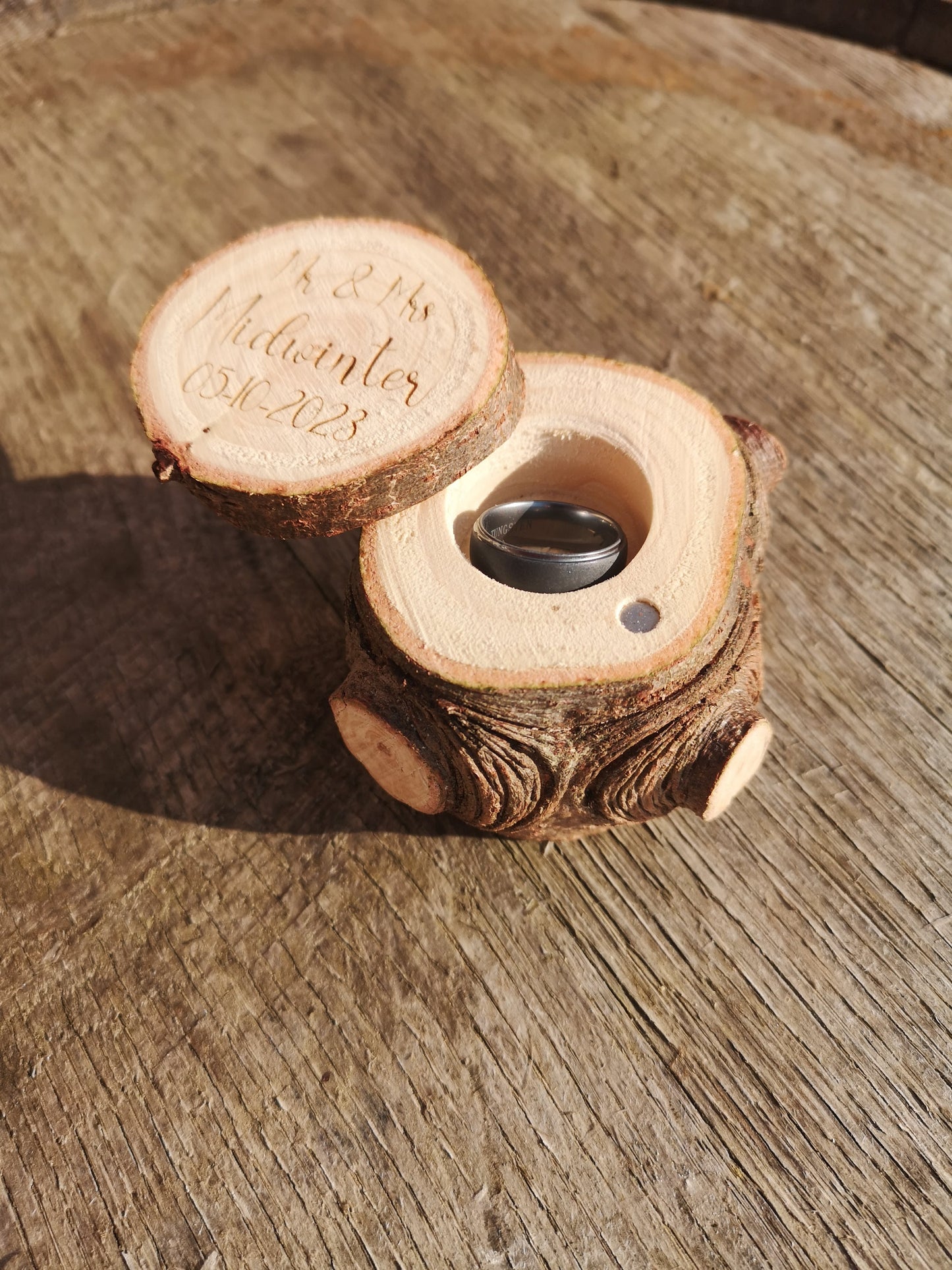 Wedding Ring Box, Personalised Recycled Christmas Tree Stump Ring Bearer Pillow Alternative, Rustic Wooden Ring Box, Engagement Ring Box