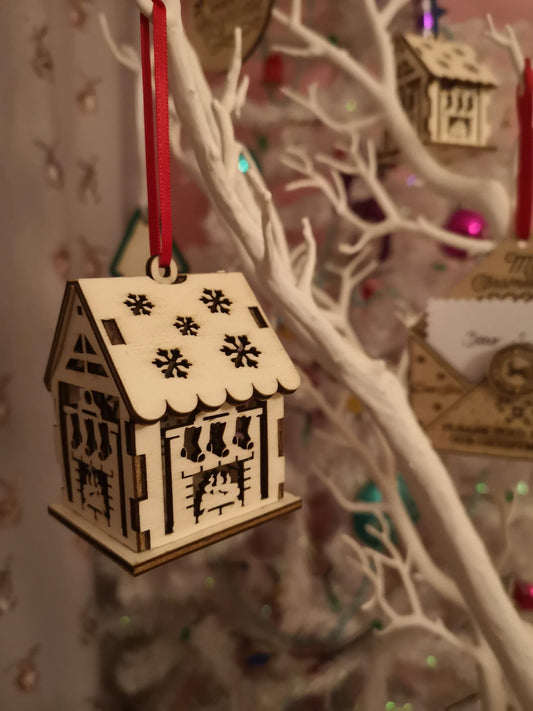 Christmas Tree Ornament - decorative house - Nordic Scandi wooden traditional craft