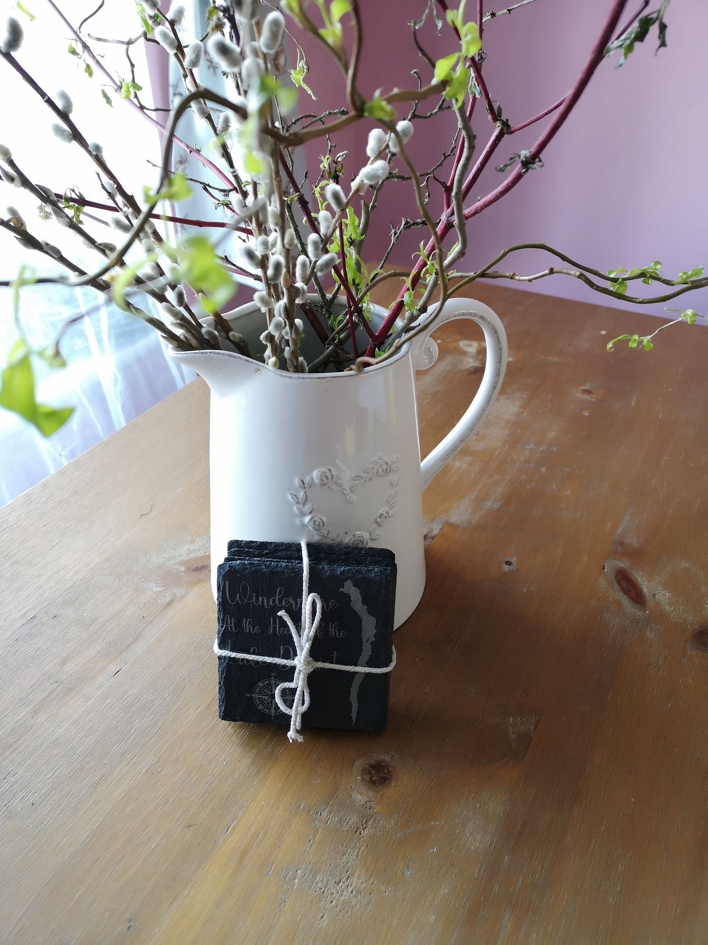 4 Pack slate coasters engraved Lake District art. Laser engraved gift idea for family friends and loved ones.