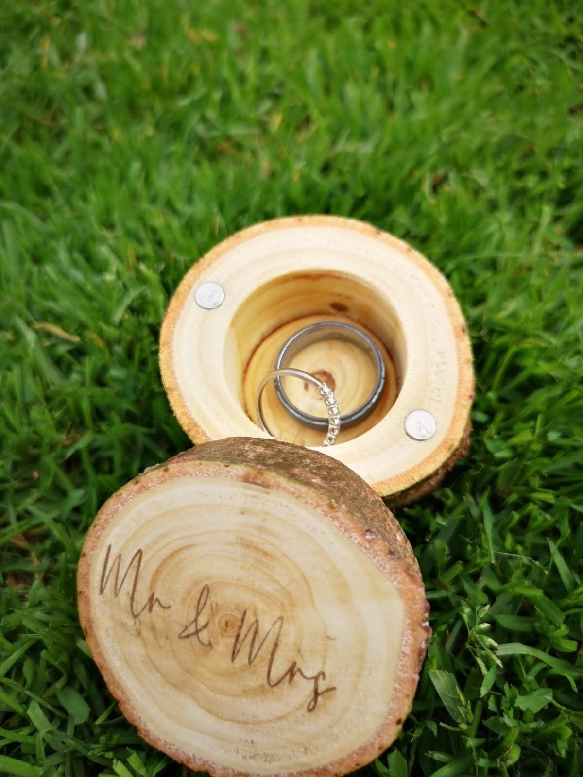 Wedding Ring Box, Personalised Recycled Christmas Tree Stump Ring Bearer Pillow Alternative, Rustic Wooden Ring Box, Engagement Ring Box