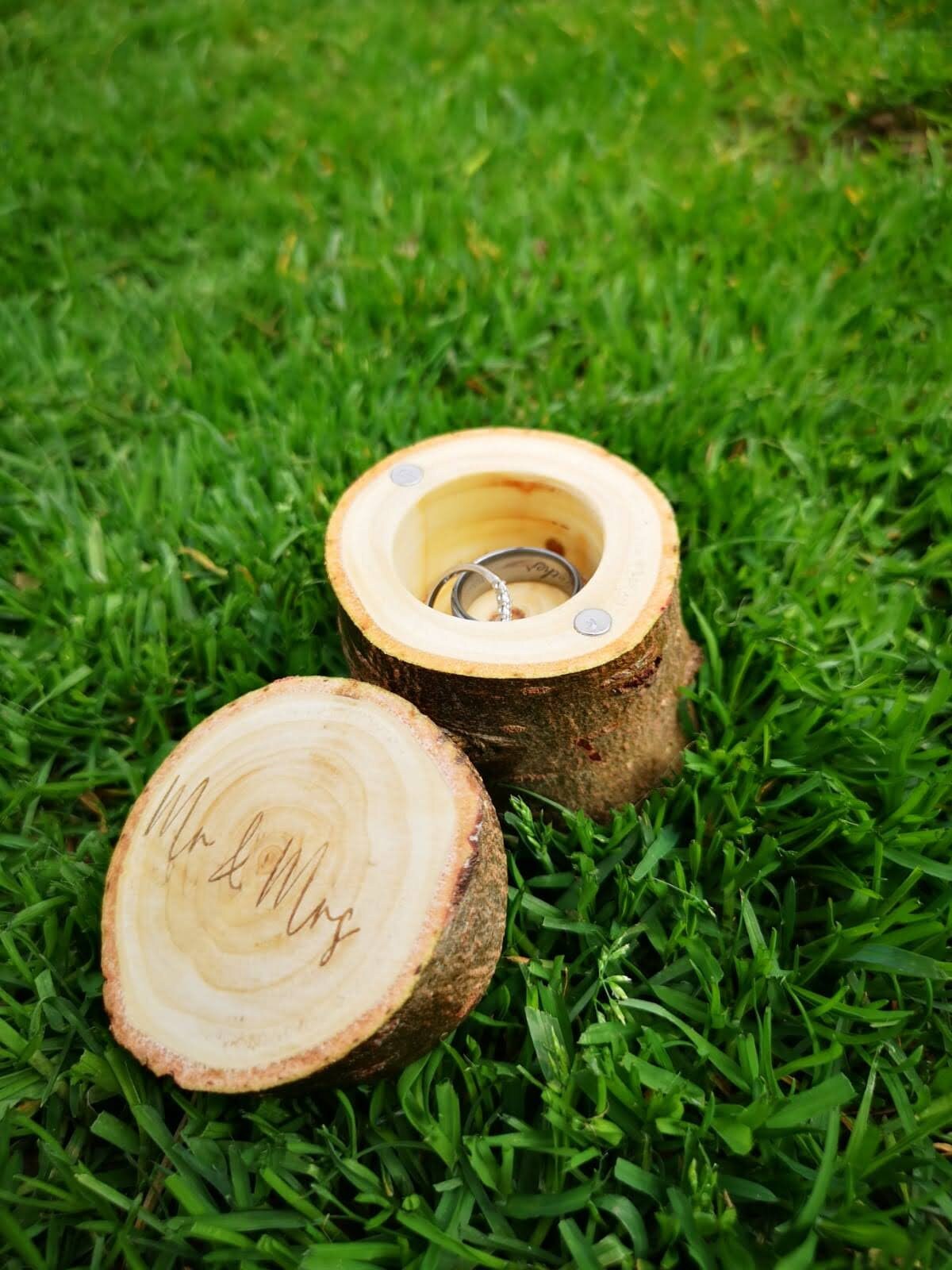 Wedding Ring Box, Personalised Recycled Christmas Tree Stump Ring Bearer Pillow Alternative, Rustic Wooden Ring Box, Engagement Ring Box