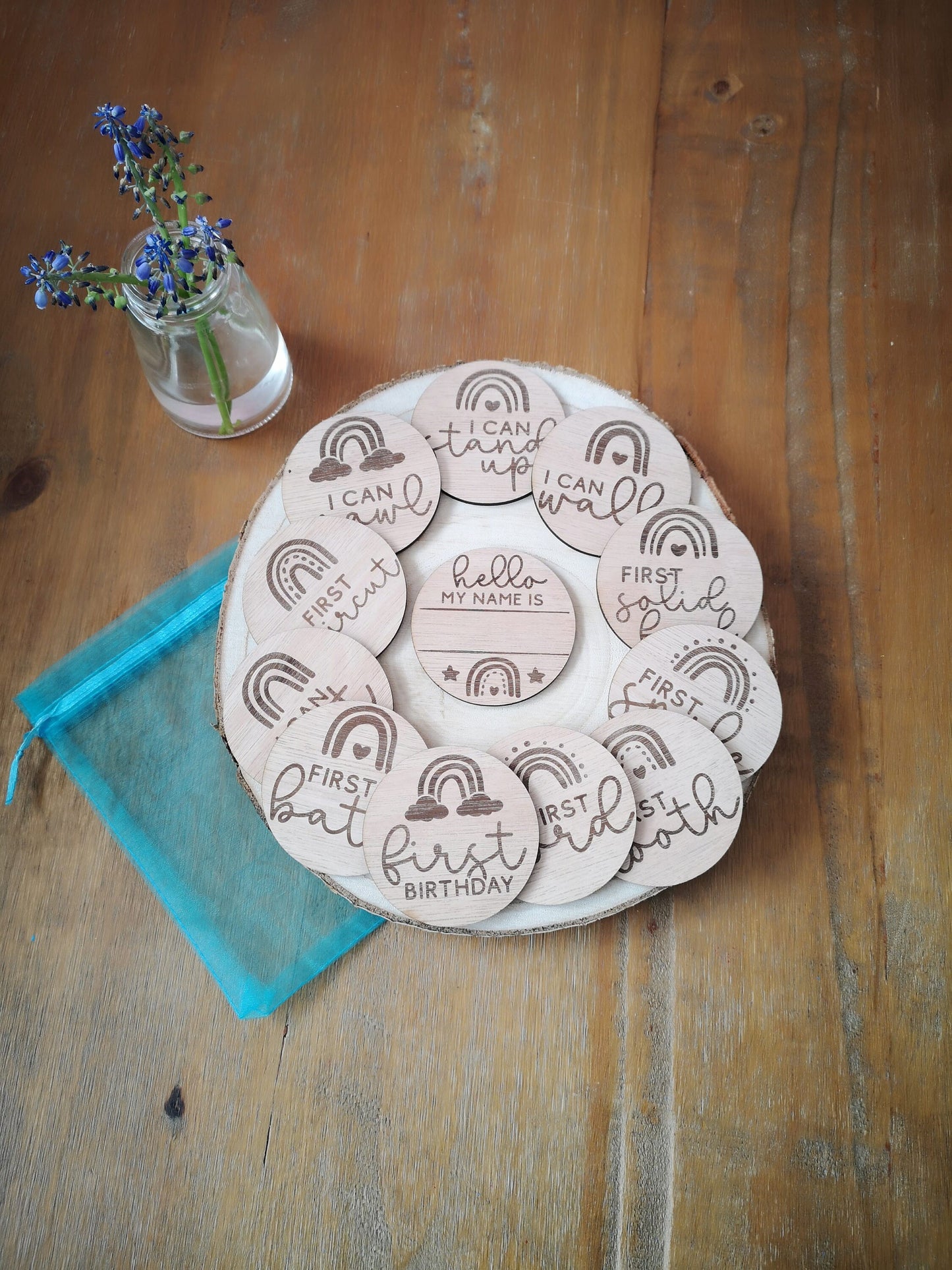 Wooden Baby Milestone Disc Set - for Baby's First Milestones, Moments, Events and Achievements