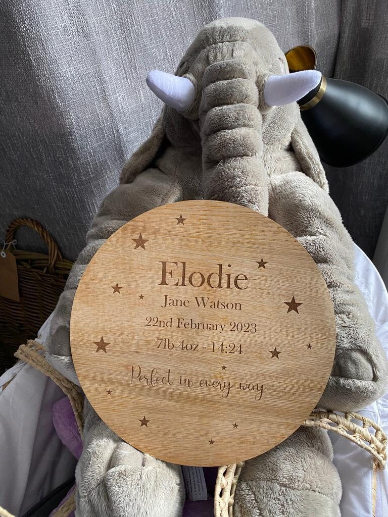 Wooden Baby Birth Announment, Wall Sign, New Baby, Baby Shower Gift, New Parent Present, Hello World