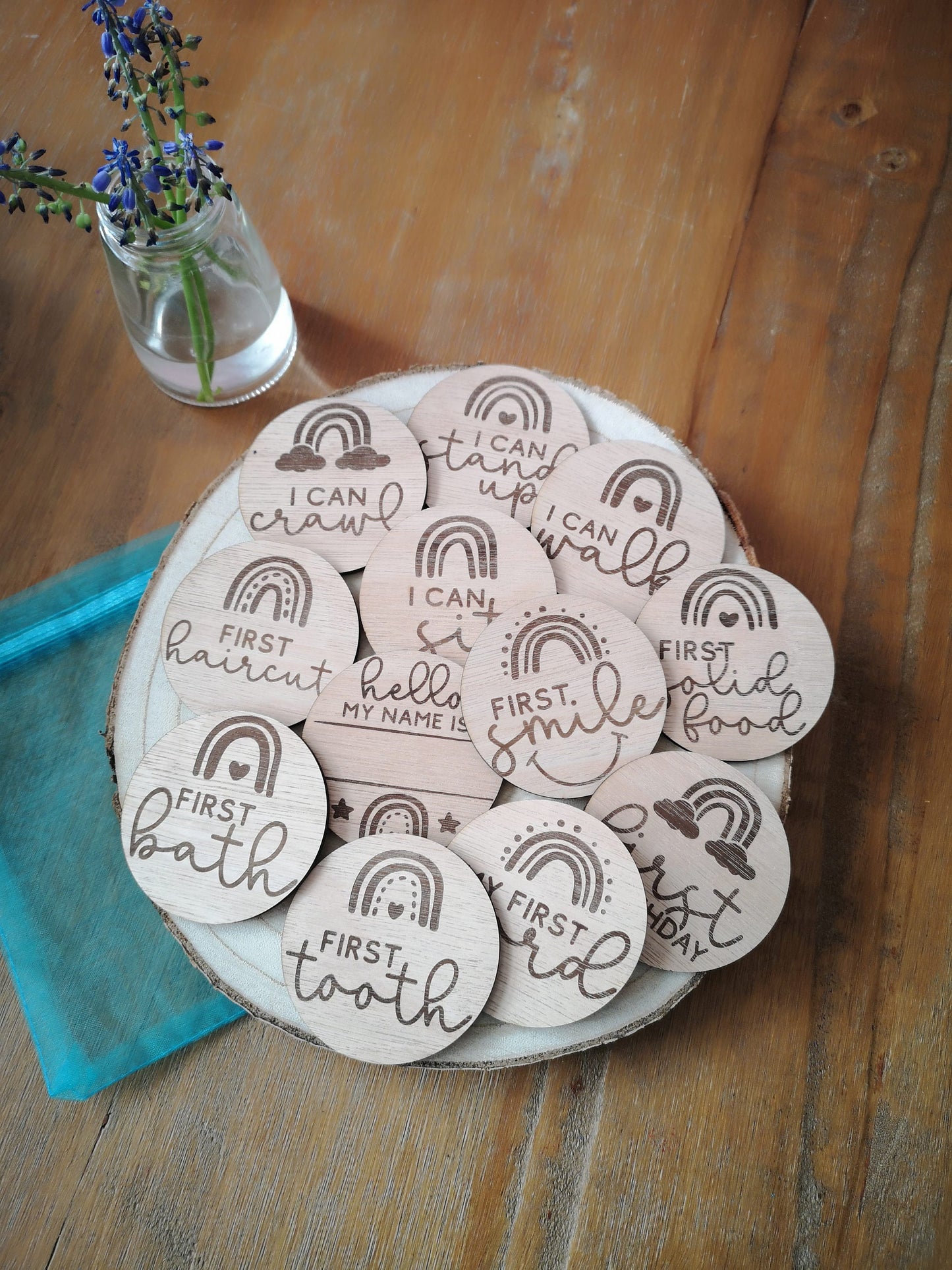 Wooden Baby Milestone Disc Set - for Baby's First Milestones, Moments, Events and Achievements