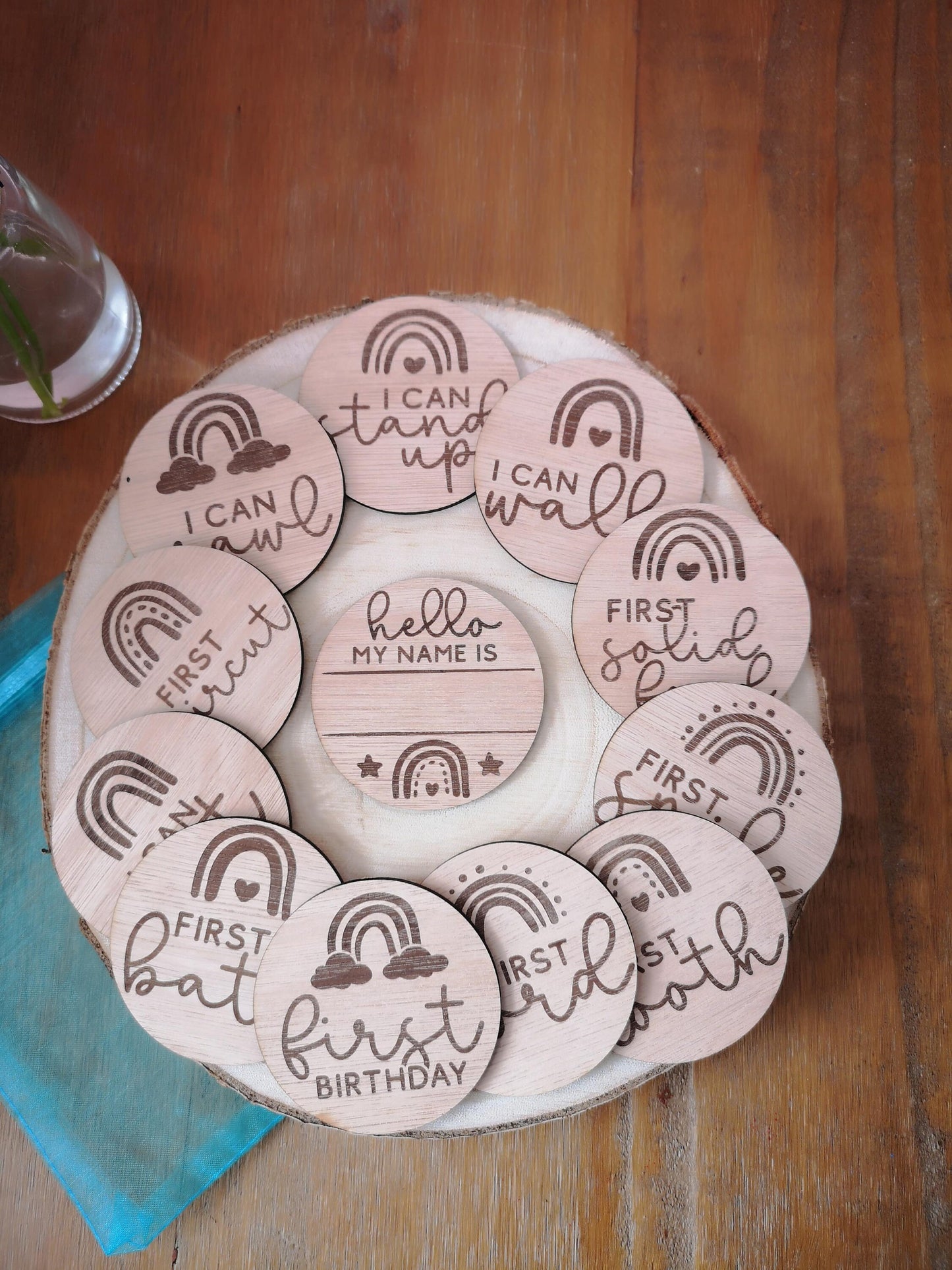 Wooden Baby Milestone Disc Set - for Baby's First Milestones, Moments, Events and Achievements