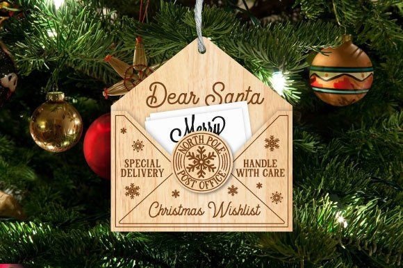 Christmas list envelope, personalised wooden Christmas tree decoration. Let your kids send a letter to Santa this Christmas.