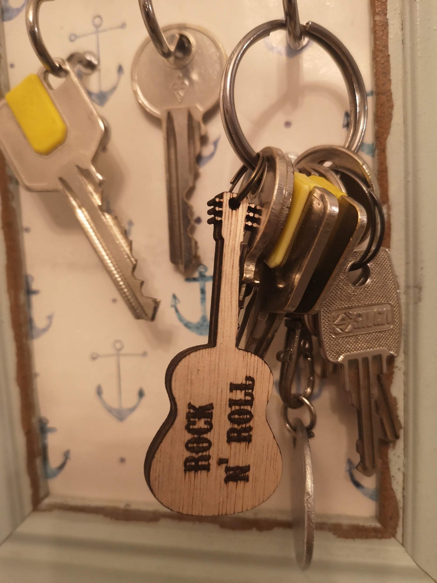 Personalised Wooden Keyrings - Guitar, Rock and roll