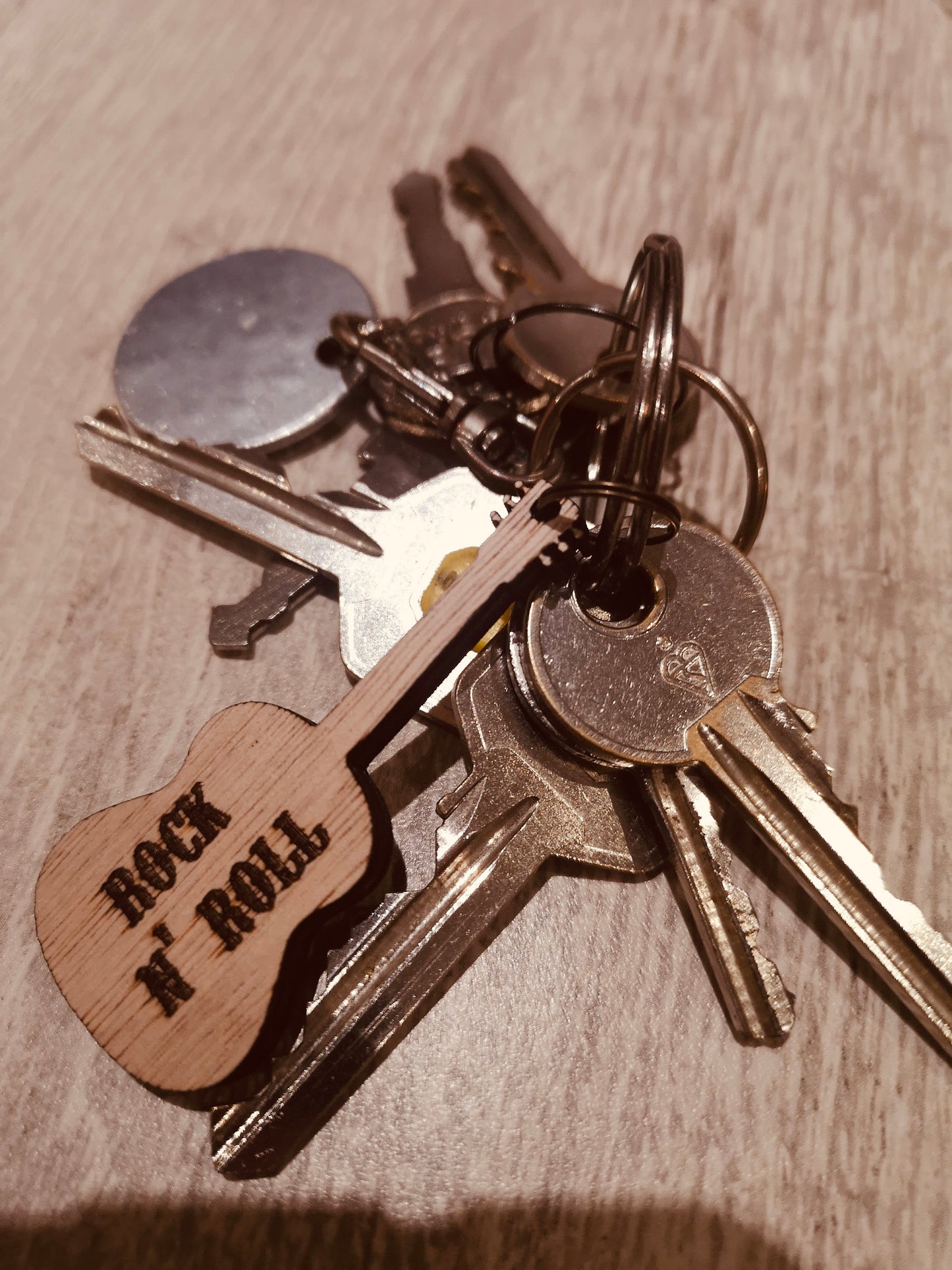 Personalised Wooden Keyrings - Guitar, Rock and roll